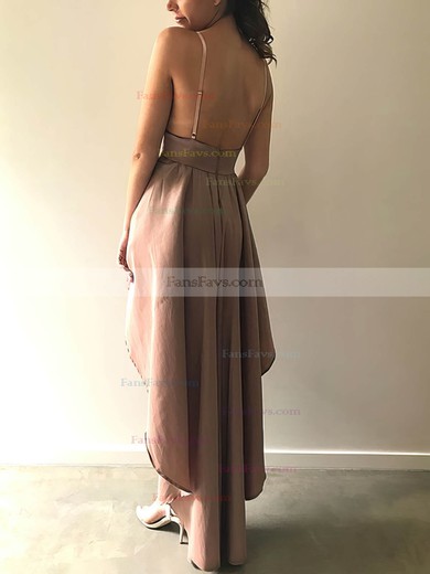 A-line V-neck Silk-like Satin Asymmetrical Short Prom Dresses #Favs020020111537