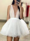 A-line V-neck Tulle Short/Mini Short Prom Dresses #Favs020020109140