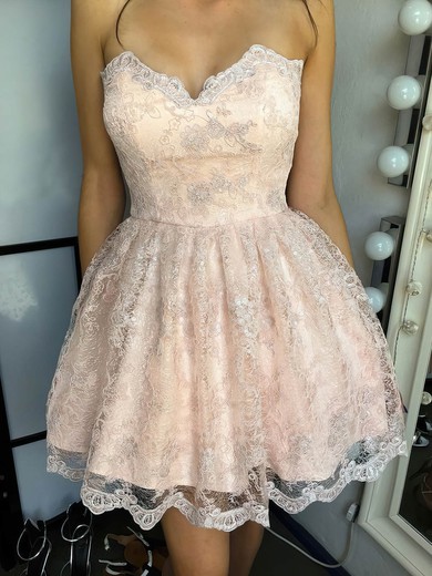 A-line Sweetheart Tulle Lace Short/Mini Short Prom Dresses With Appliques Lace #Favs020020111541