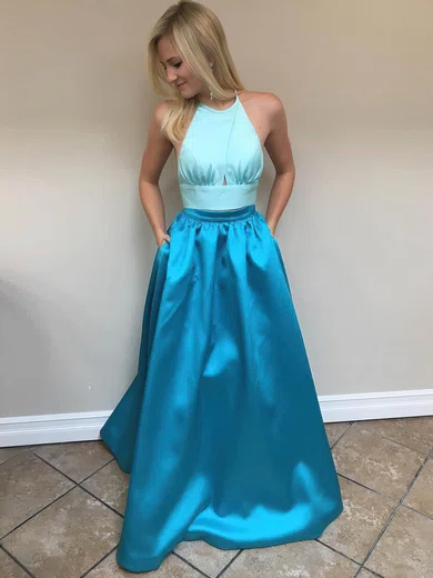 Princess Halter Satin Floor-length Pockets Prom Dresses #Favs020106050