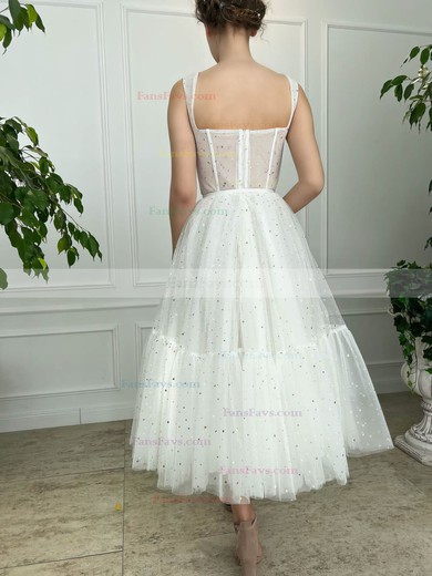 A-line Sweetheart Tulle Tea-length Short Prom Dresses With Pockets #Favs020020111543