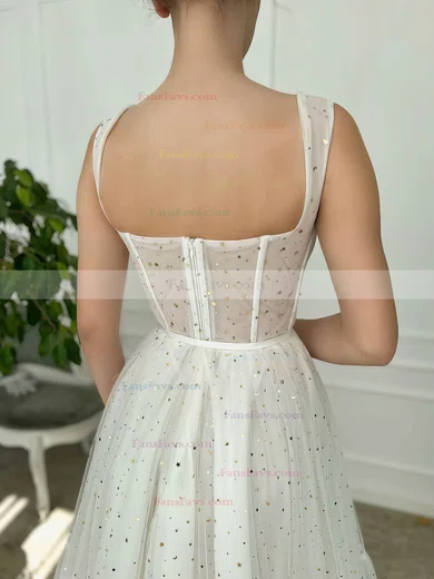 A-line Sweetheart Tulle Tea-length Short Prom Dresses With Pockets #Favs020020111543