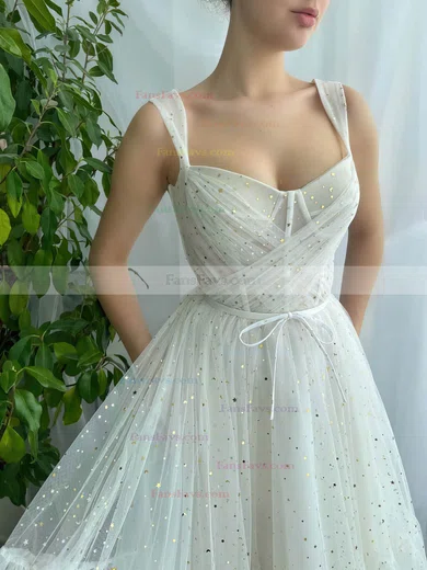 A-line Sweetheart Tulle Tea-length Short Prom Dresses With Pockets #Favs020020111543