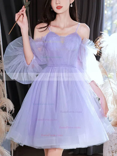 A-line Off-the-shoulder Tulle Knee-length Short Prom Dresses #Favs020020111544