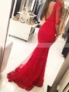 Trumpet/Mermaid Scoop Neck Tulle Floor-length Appliques Lace Prom Dresses #Favs020103022