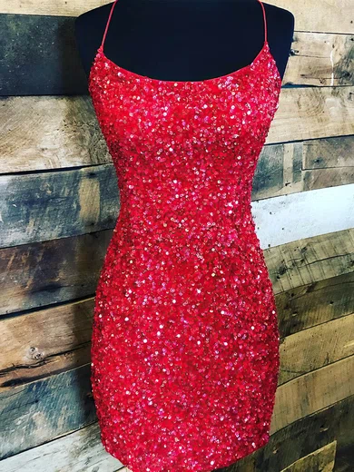 Sheath/Column Scoop Neck Sequined Short/Mini Short Prom Dresses #Favs020020110052