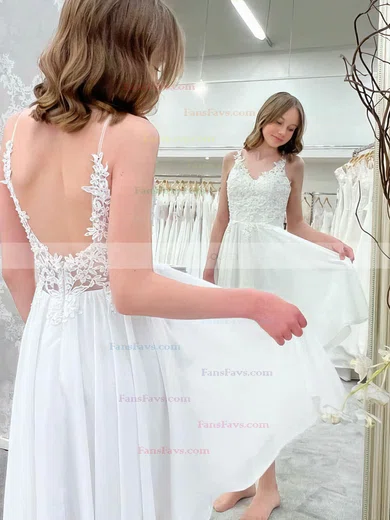 A-line V-neck Chiffon Knee-length Short Prom Dresses With Appliques Lace #Favs020020111546