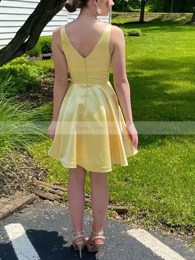 A-line V-neck Satin Short/Mini Short Prom Dresses With Tiered #Favs020020110825