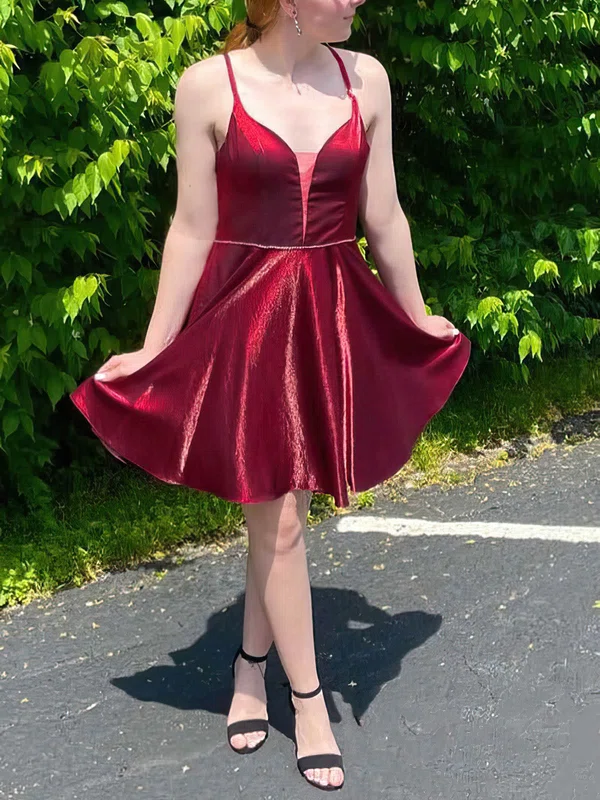 A-line V-neck Shimmer Crepe Short/Mini Short Prom Dresses With Sashes / Ribbons #Favs020020110826