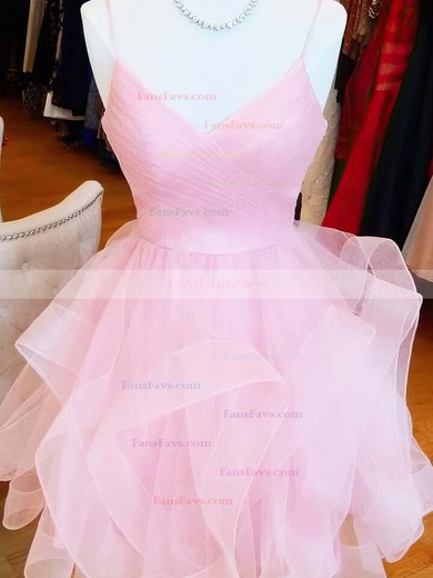 A-line V-neck Tulle Short/Mini Short Prom Dresses With Cascading Ruffles #Favs020020110054