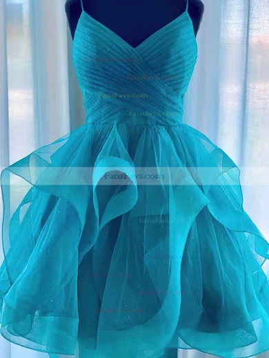 A-line V-neck Tulle Short/Mini Short Prom Dresses With Cascading Ruffles #Favs020020110054