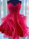A-line V-neck Tulle Short/Mini Short Prom Dresses With Cascading Ruffles #Favs020020110054