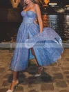 A-line Sweetheart Glitter Tea-length Short Prom Dresses With Split Front #Favs020020111548