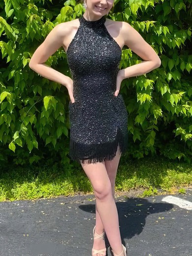 Sheath/Column High Neck Sequined Short/Mini Short Prom Dresses #Favs020020110827