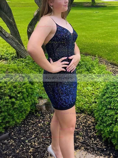 Sheath/Column V-neck Tulle Short/Mini Short Prom Dresses With Beading #Favs020020110829