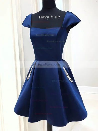 A-line Square Neckline Satin Short/Mini Short Prom Dresses With Pockets #Favs020020110056