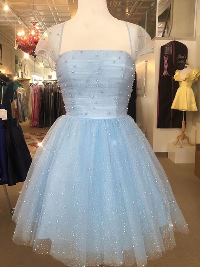 A-line Square Neckline Tulle Short/Mini Short Prom Dresses With Pearl Detailing #Favs020020110058