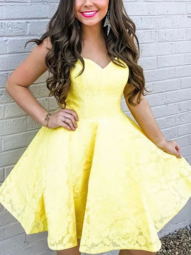 A-line Sweetheart Lace Short/Mini Short Prom Dresses #Favs020020111553