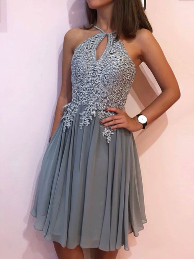 A-line Scoop Neck Chiffon Short/Mini Short Prom Dresses With Lace #Favs020020111554