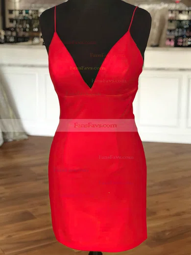 Sheath/Column V-neck Satin Short/Mini Short Prom Dresses #Favs020020110060