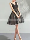 A-line V-neck Lace Tulle Knee-length Short Prom Dresses With Appliques Lace #Favs020020110063