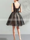 A-line V-neck Lace Tulle Knee-length Short Prom Dresses With Appliques Lace #Favs020020110063
