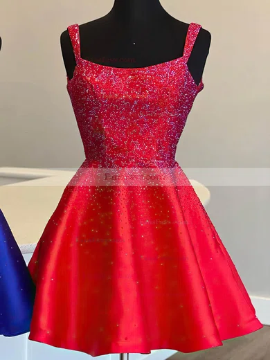 A-line Scoop Neck Satin Short/Mini Short Prom Dresses With Beading #Favs020020110838