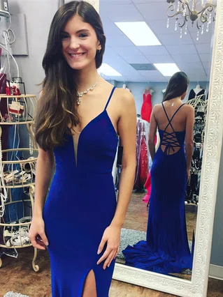 Sheath/Column V-neck Jersey Sweep Train Split Front Prom Dresses #Favs020106057 Sheath/Column V-neck Jersey Sweep Train Split Front Prom Dresses #Favs020106057