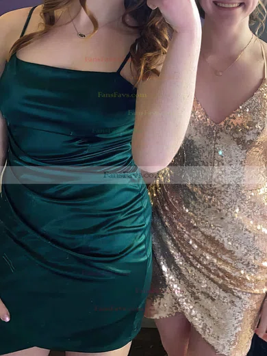 Sheath/Column Square Neckline Silk-like Satin Short/Mini Short Prom Dresses With Split Front #Favs020020110839