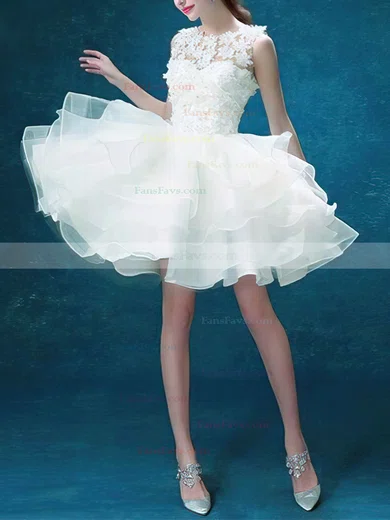 A-line Scoop Neck Organza Short/Mini Short Prom Dresses With Appliques Lace #Favs020020110066