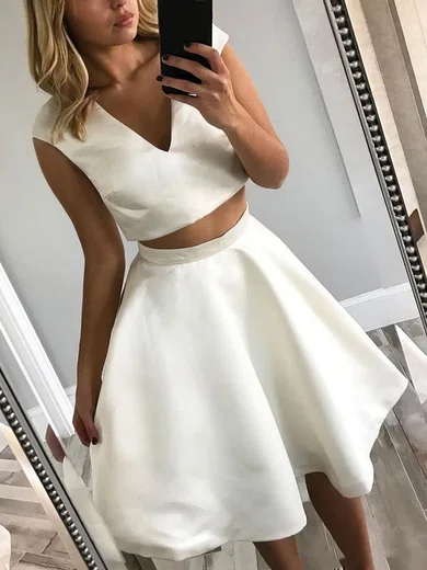 A-line V-neck Satin Short/Mini Short Prom Dresses #Favs020020109164