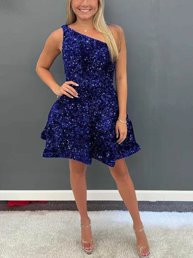 A-line One Shoulder Sequined Short/Mini Short Prom Dresses #Favs020020110841