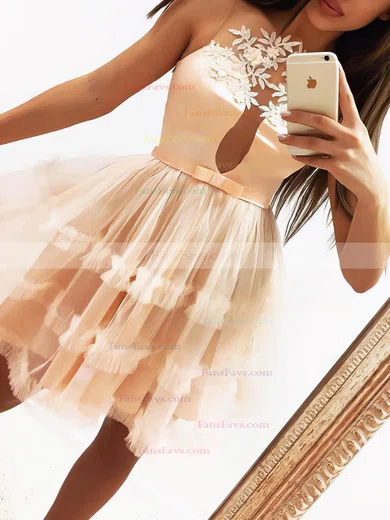 A-line Scoop Neck Tulle Short/Mini Short Prom Dresses With Lace #Favs020020111563