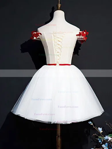 A-line Off-the-shoulder Lace Tulle Short/Mini Short Prom Dresses With Beading #Favs020020110069