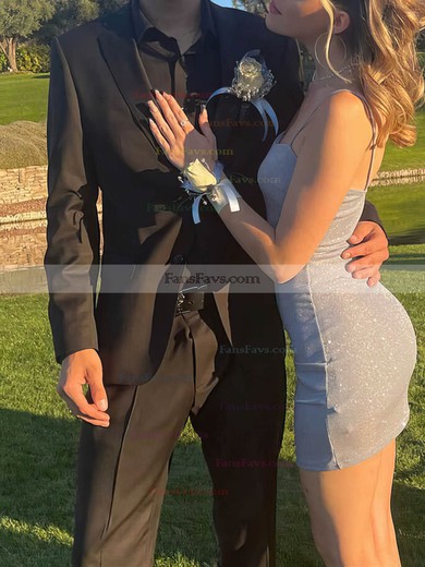 Sheath/Column Scoop Neck Shimmer Crepe Short/Mini Short Prom Dresses With Ruffles #Favs020020110843