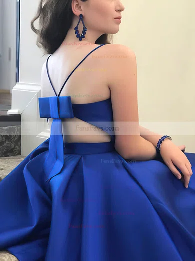 A-line V-neck Satin Knee-length Short Prom Dresses With Bow #Favs020020111565