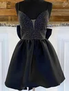 A-line V-neck Satin Short/Mini Short Prom Dresses With Beading #Favs020020110844