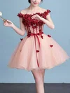 A-line Off-the-shoulder Organza Short/Mini Short Prom Dresses With Flower(s) #Favs020020110071