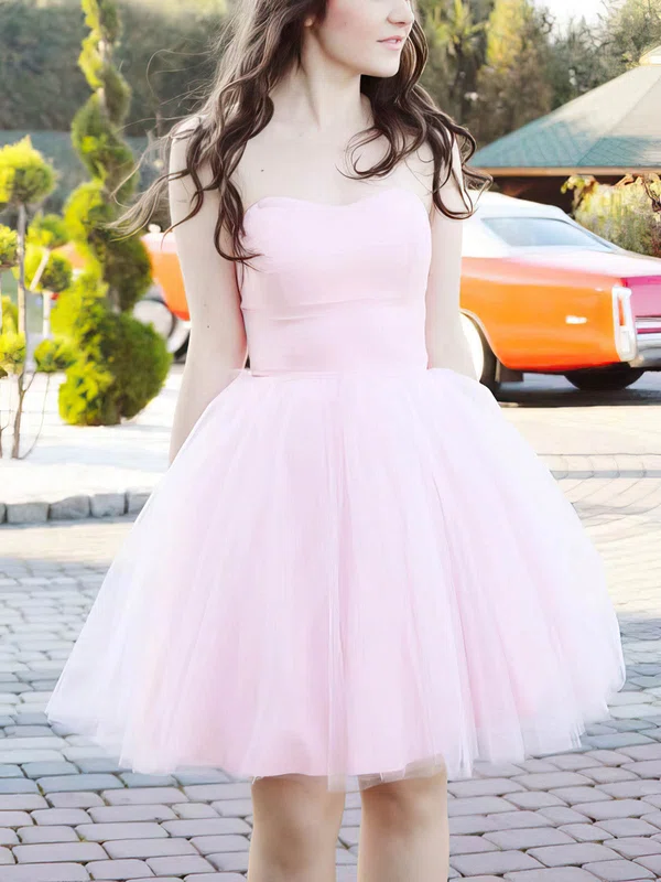 A-line Strapless Tulle Short/Mini Short Prom Dresses #Favs020020111566