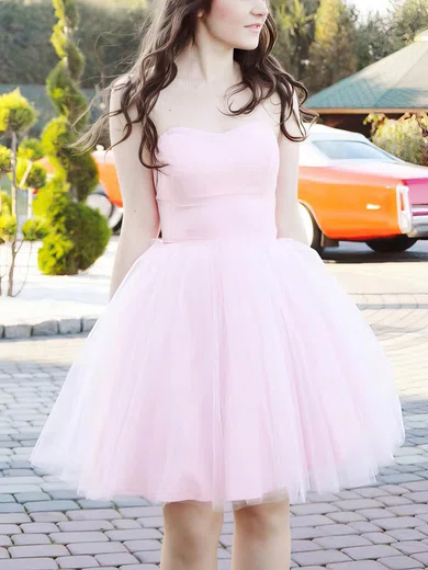 A-line Strapless Tulle Short/Mini Short Prom Dresses #Favs020020111566