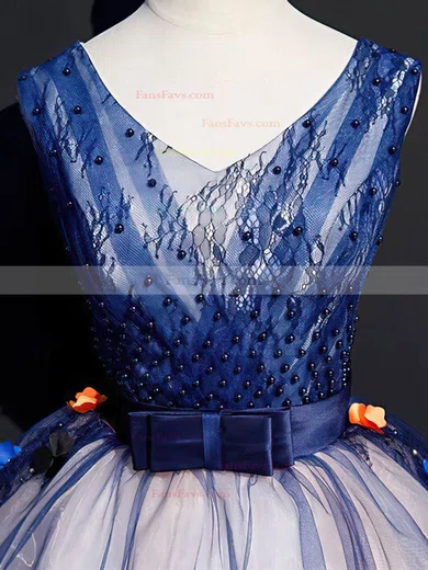 A-line V-neck Organza Short/Mini Short Prom Dresses With Lace #Favs020020110072