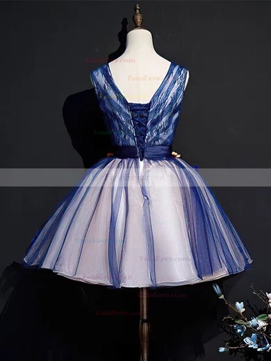 A-line V-neck Organza Short/Mini Short Prom Dresses With Lace #Favs020020110072