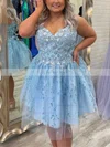 A-line V-neck Tulle Short/Mini Short Prom Dresses With Lace #Favs020020110846
