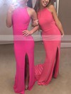 Sheath/Column Halter Jersey Floor-length Split Front Prom Dresses #Favs020106060