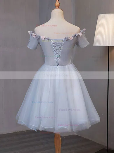 A-line Off-the-shoulder Lace Tulle Short/Mini Short Prom Dresses With Appliques Lace #Favs020020110073