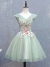 A-line V-neck Tulle Short/Mini Short Prom Dresses With Flower(s) #Favs020020110847