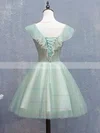 A-line V-neck Tulle Short/Mini Short Prom Dresses With Flower(s) #Favs020020110847