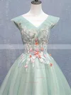 A-line V-neck Tulle Short/Mini Short Prom Dresses With Flower(s) #Favs020020110847
