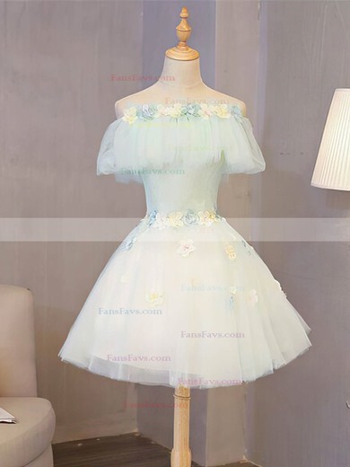 A-line Off-the-shoulder Lace Tulle Short/Mini Short Prom Dresses With Appliques Lace #Favs020020110074