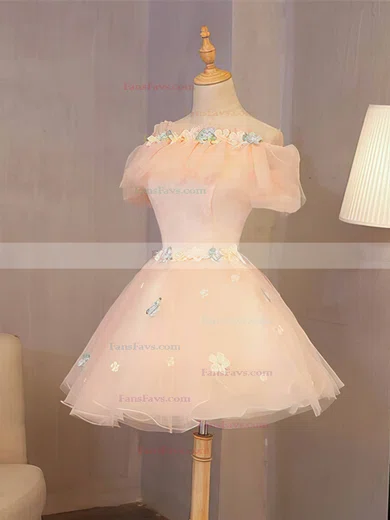 A-line Off-the-shoulder Lace Tulle Short/Mini Short Prom Dresses With Appliques Lace #Favs020020110074